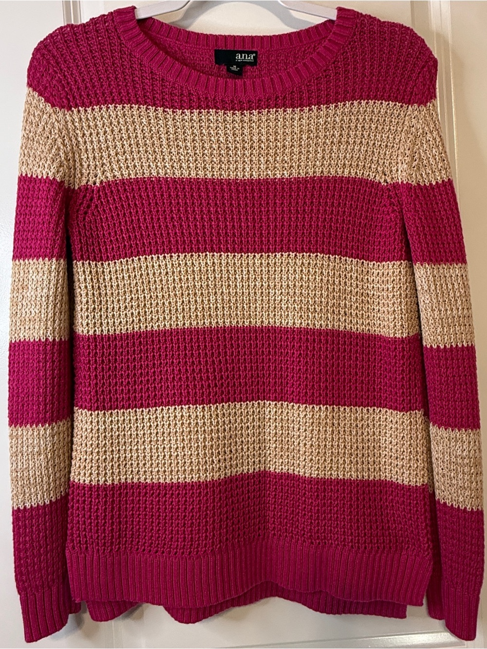 PtP 18”-25” 💕 a.n.a. Open Knit Stripe Sweater | Pink & Tan Cozy | Medium